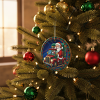 [2D FLAT ACRYLIC] Glass Santa Truck Driver Christmas Ornament | Unique Trucker Gift & Holiday Decor