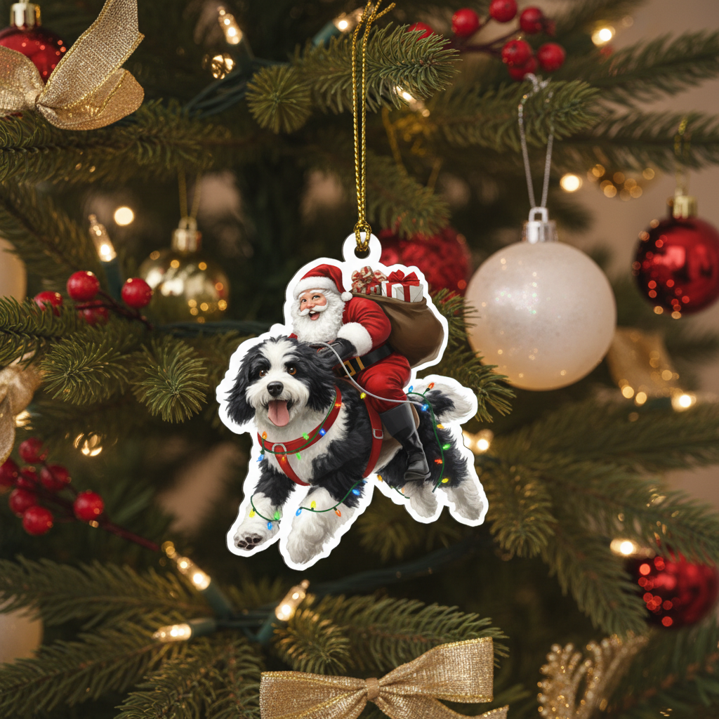 [2D FLAT ACRYLIC] Funny Bernedoodle Santa Christmas Ornament 2025 – Holiday Gift for Dog Lovers