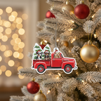 [2D FLAT ACRYLIC] Aussiedoodle Dog in Red Truck Christmas Ornament – Festive Dog Lover Gift