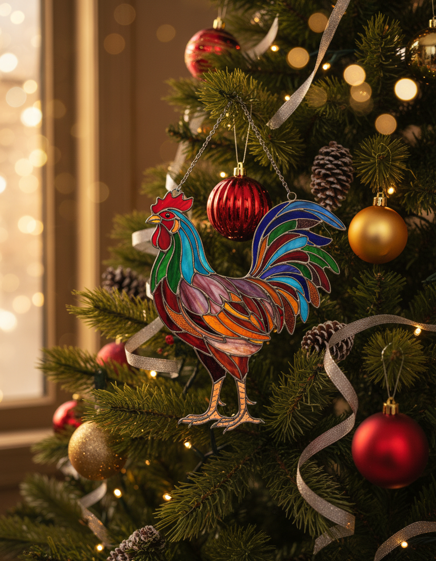 [2D FLAT ACRYLIC] Rooster Suncatcher Ornament – Farm Animal Decor for Window Hanging