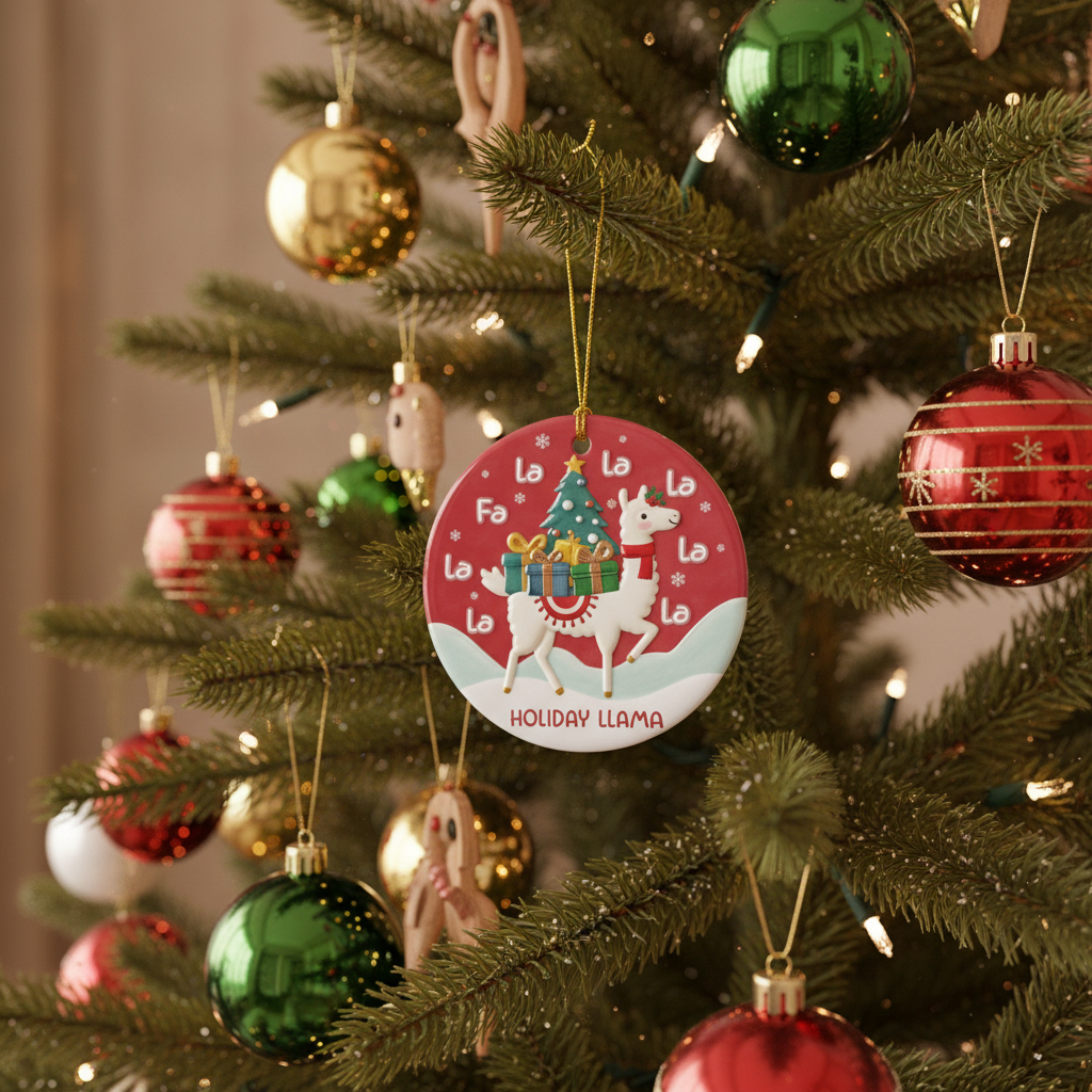 [2D FLAT ACRYLIC] Adorable Llama Christmas Ornament | Ceramic Keepsake Gift & Holiday Decor