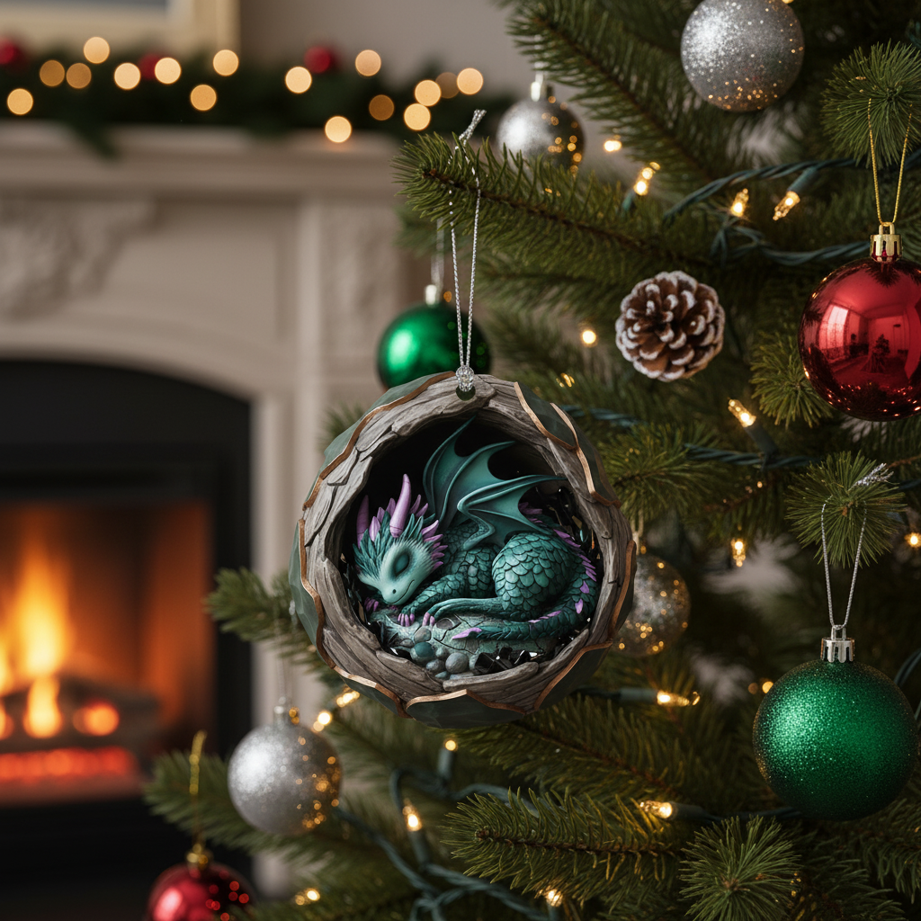 [2D FLAT ACRYLIC] Sleeping Dragon Christmas Ornament – Layered Fantasy Decor Gift