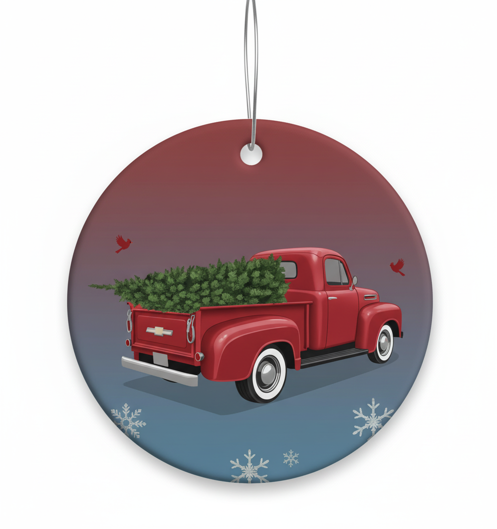 [2D FLAT ACRYLIC] Red Truck Christmas Ornament 2025 | Inspirational Trucker Gift for Holiday Decor
