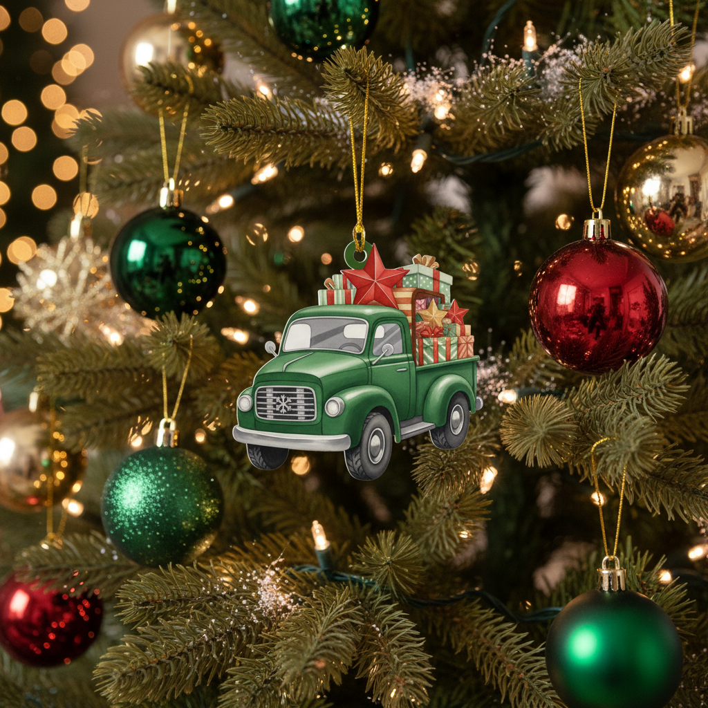 [2D FLAT ACRYLIC] Semi Truck Christmas Ornament | Unique Truck Driver Gift & Holiday Decor