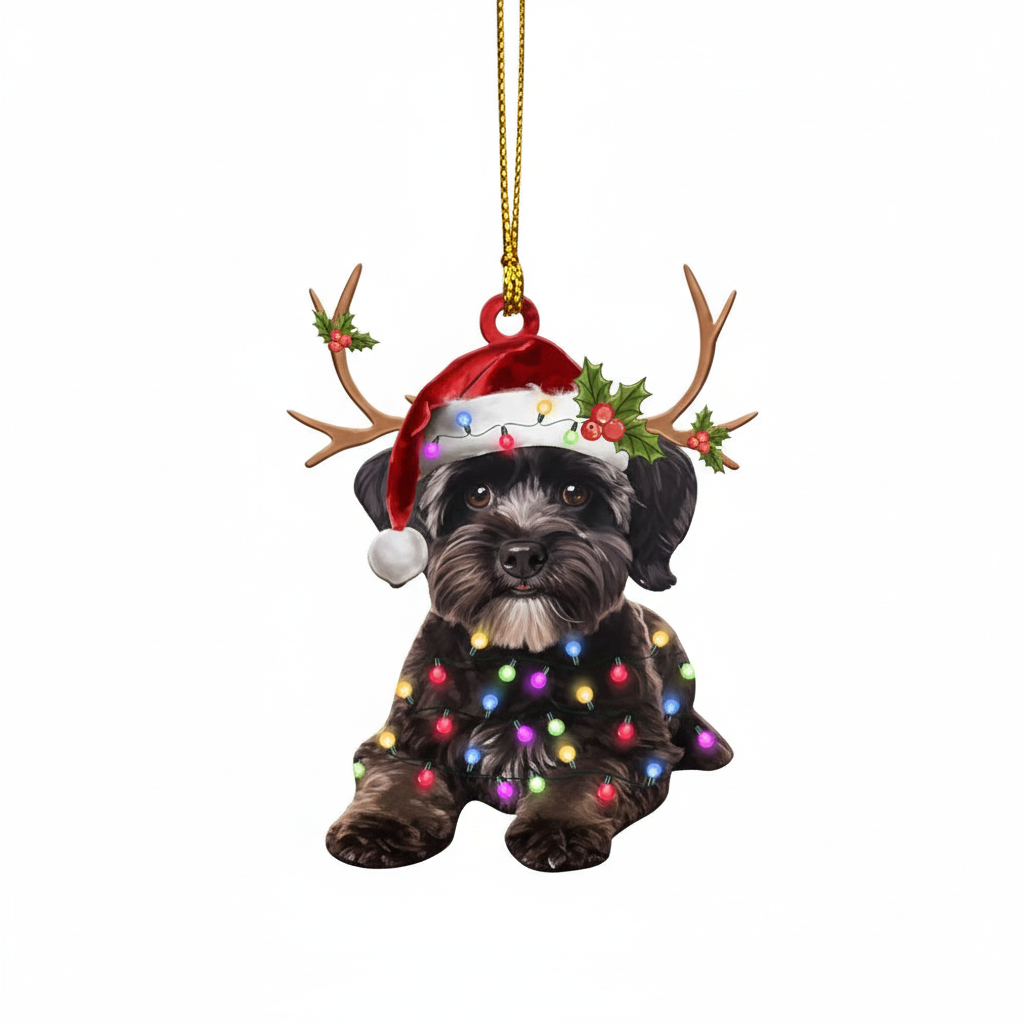 [2D FLAT ACRYLIC] Adorable Schnoodle Christmas Ornament – Festive Dog Lover Keepsake Gift