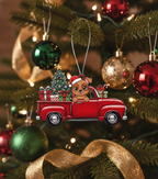 [2D FLAT ACRYLIC] Pitbull Christmas Ornament | 3D Wood Red Truck Holiday Decor for Dog Lovers