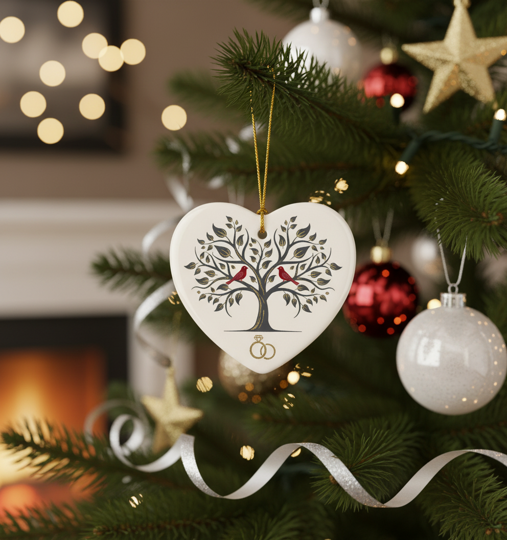 [2D FLAT ACRYLIC] 40th Wedding Anniversary Ceramic Heart Ornament – Keepsake Gift for Couple