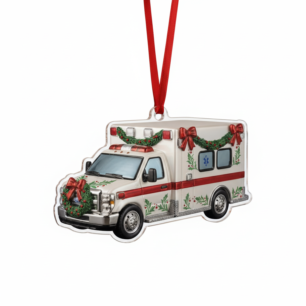 [2D FLAT ACRYLIC] Ambulance Christmas Ornament – Unique Holiday Gift for Paramedics & EMTs