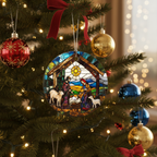 [2D FLAT ACRYLIC] Personalized Nativity Scene Christmas Ornament – Religious Holy Family Gift