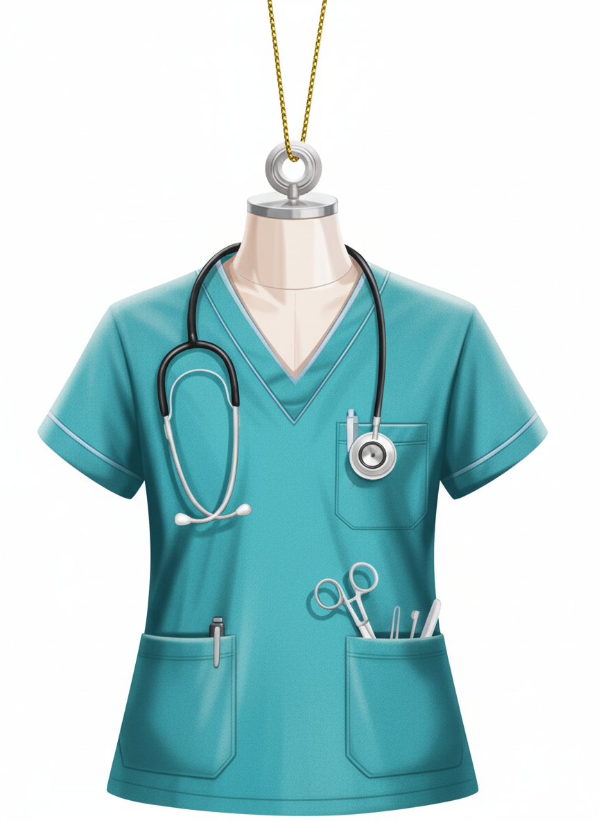 [2D FLAT ACRYLIC] Charming Blue Nurse Scrubs Ornament – Holiday Gift for Healthcare Workers