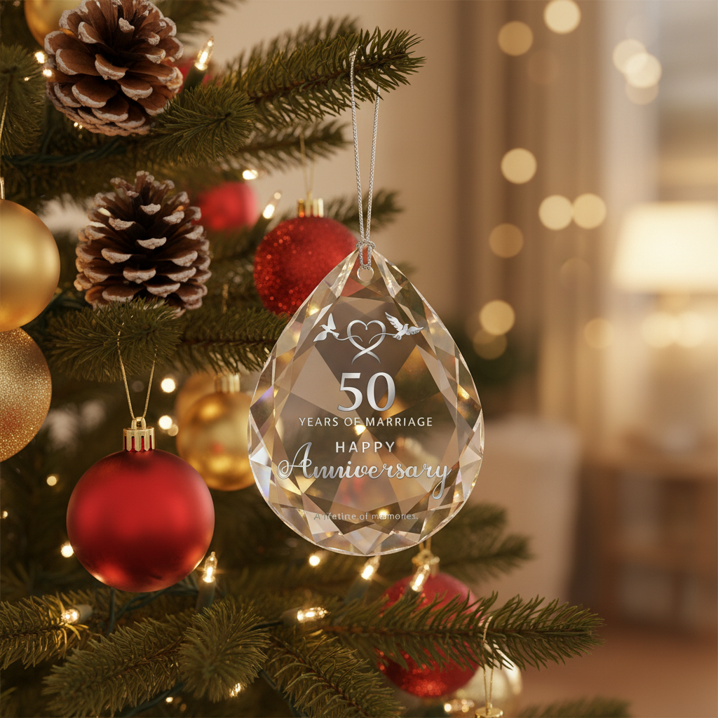 [2D FLAT ACRYLIC] 50th Golden Anniversary Glass Ornament – Keepsake Gift for Couples