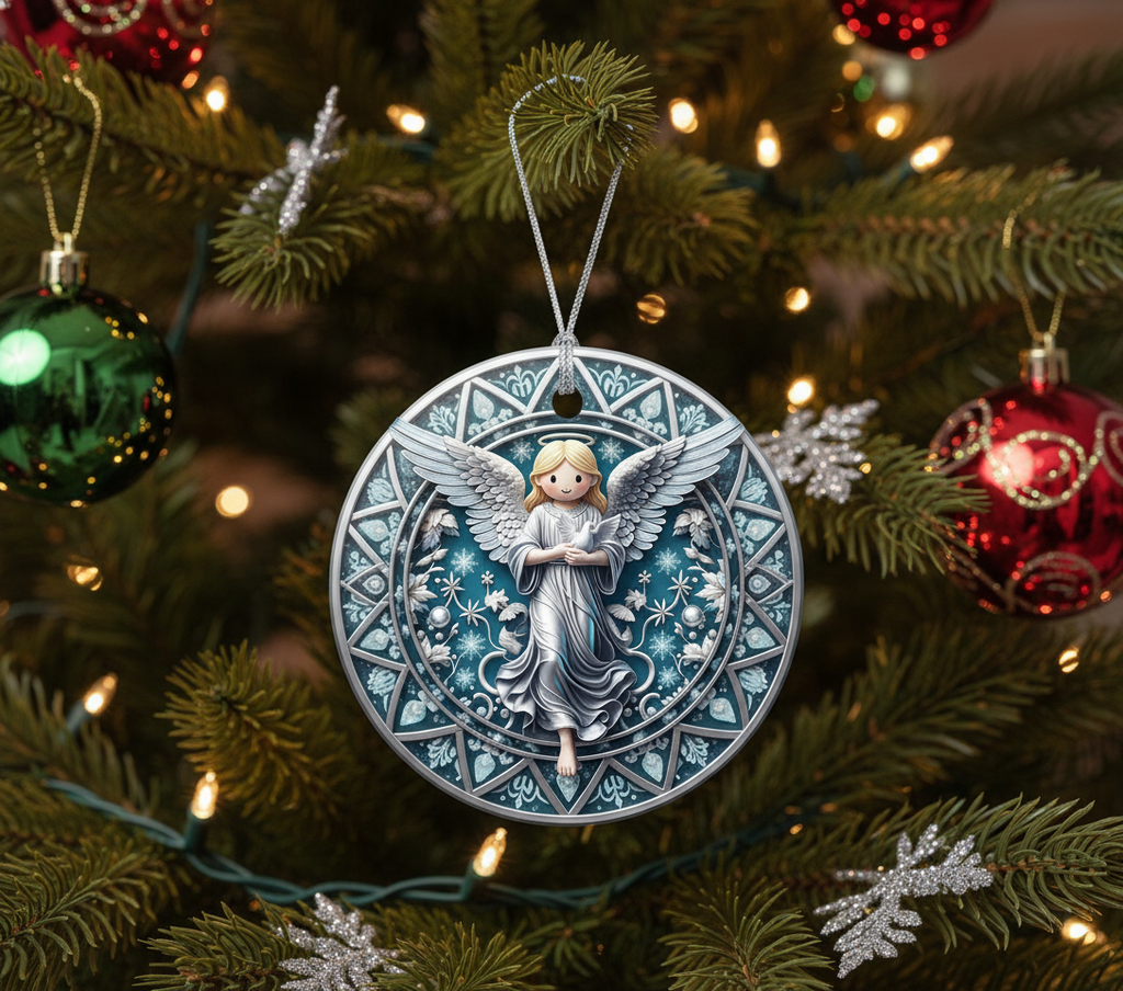 [2D FLAT ACRYLIC] Personalized Angel Christmas Ornament – Custom Ceramic Holiday Keepsake Gift