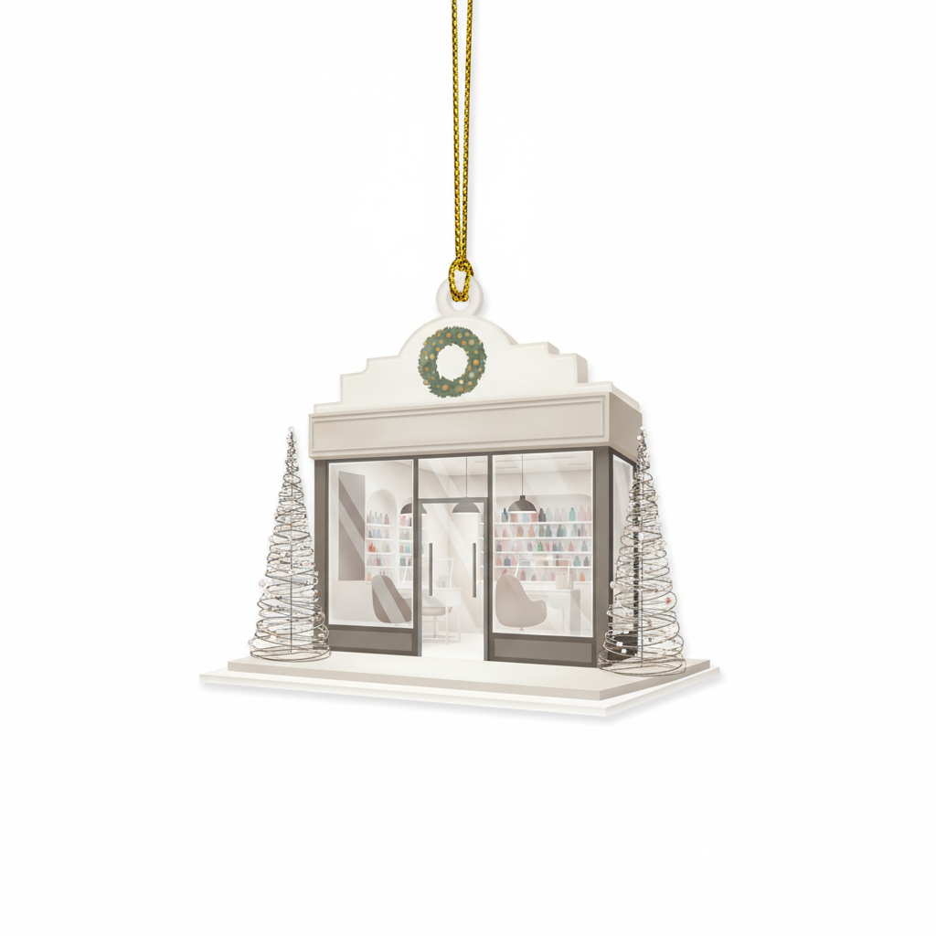 [2D FLAT ACRYLIC] Charming Nail Salon Christmas Ornament – Cozy Holiday Gift for Nail Artists