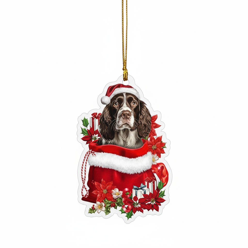 [2D FLAT ACRYLIC] English Springer Spaniel 2D Christmas Ornament – Holiday Keepsake & Car Charm