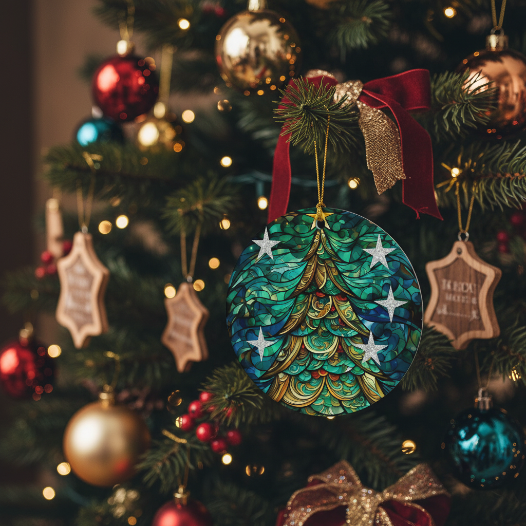 [2D FLAT ACRYLIC] Stained Glass Tree 2D Flat Acrylic Ornament - Teal Christmas