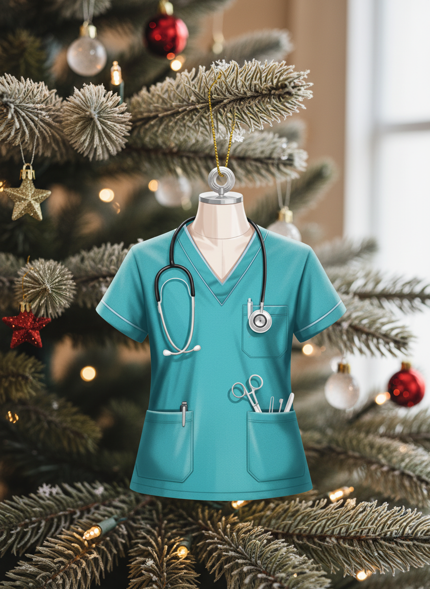 [2D FLAT ACRYLIC] Charming Blue Nurse Scrubs Ornament – Holiday Gift for Healthcare Workers