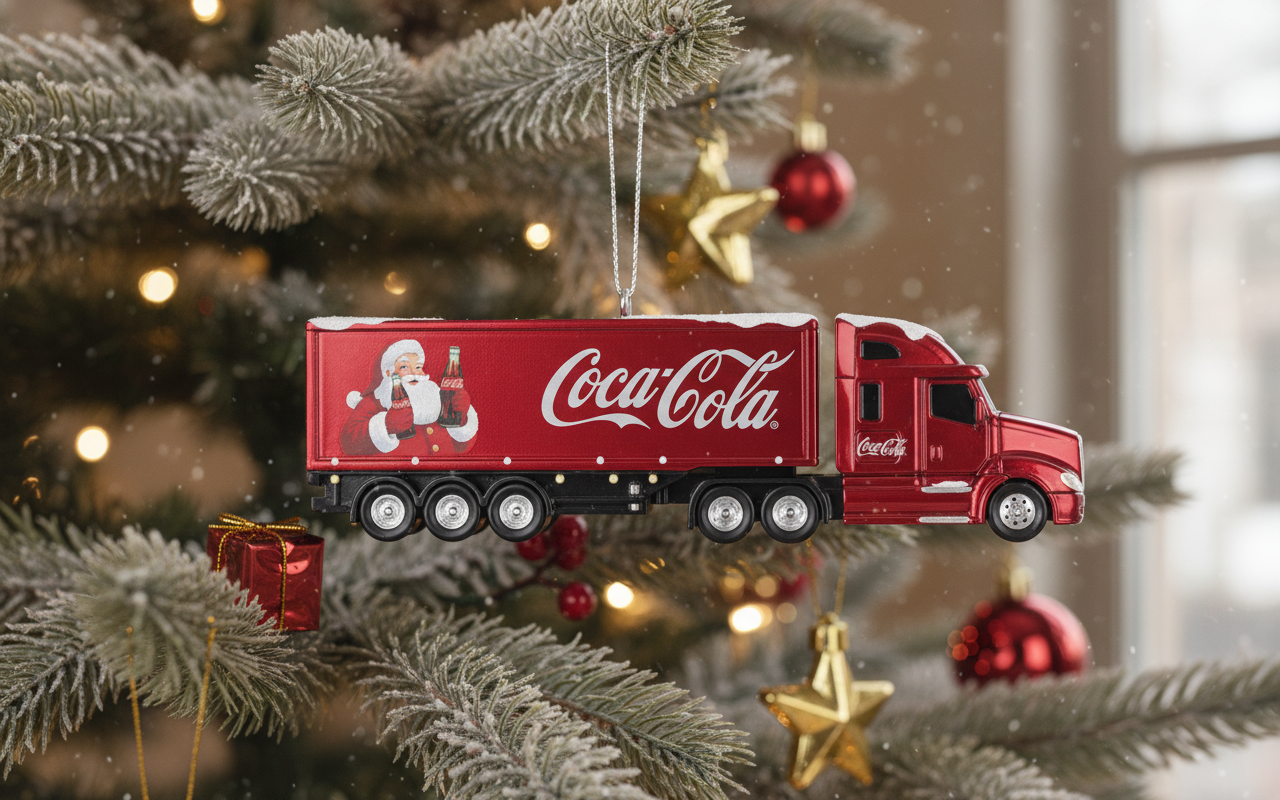 [2D FLAT ACRYLIC] Coca-Cola Semi Truck Christmas Ornament | Collectible Santa Trucker Gift for Holiday Decor