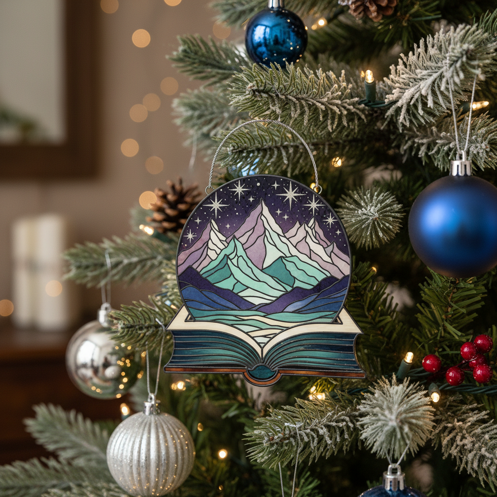 [2D FLAT ACRYLIC] Book Lover Suncatcher Ornament – Acrylic Mountain Scape Window Hanging Gift