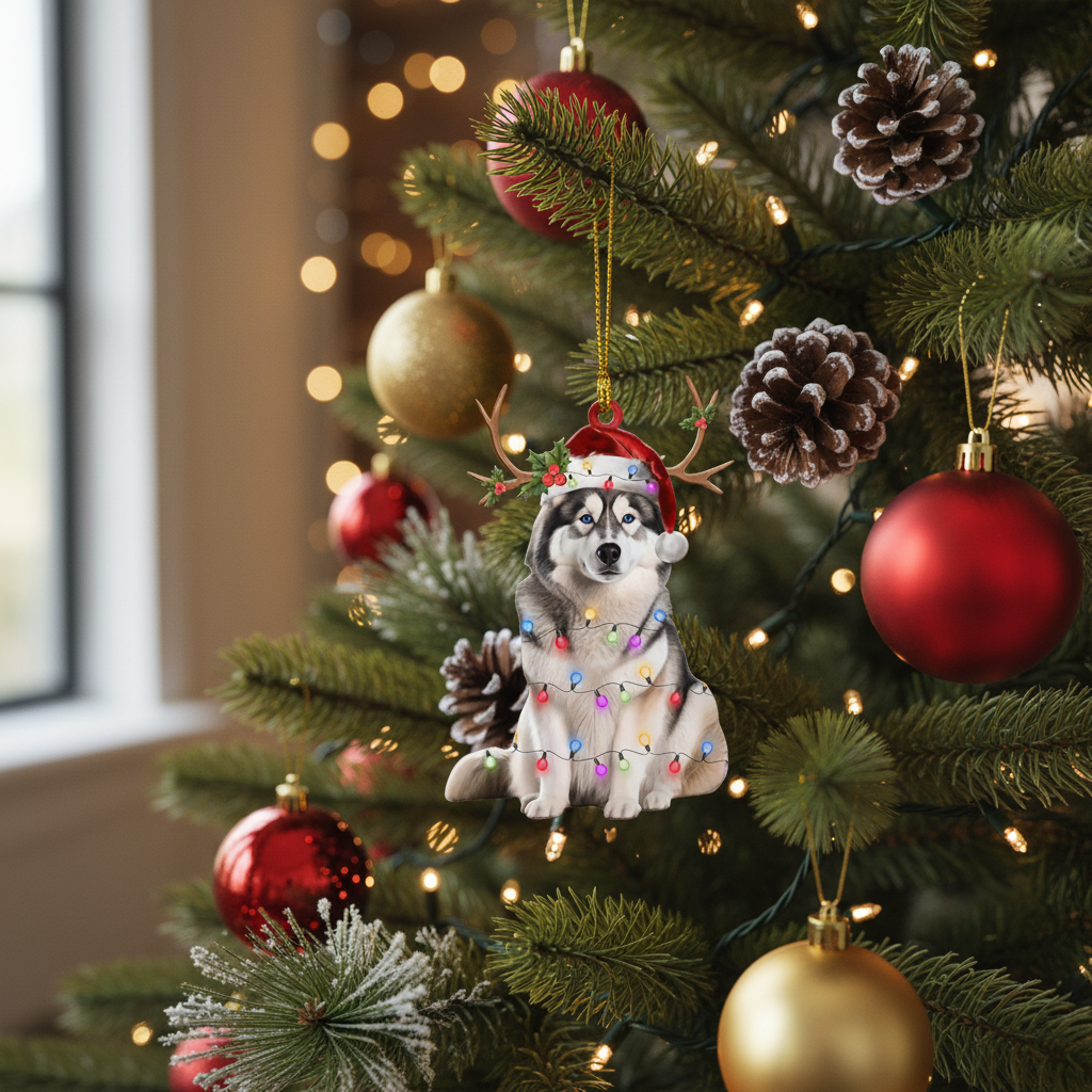 [2D FLAT ACRYLIC] Alaskan Malamute Christmas Ornament – Festive Holiday Decor & Dog Lover Gift