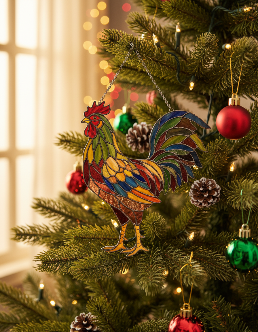 [2D FLAT ACRYLIC] Vibrant Rooster Suncatcher – Farmhouse Window Hanging & Home Decor Gift