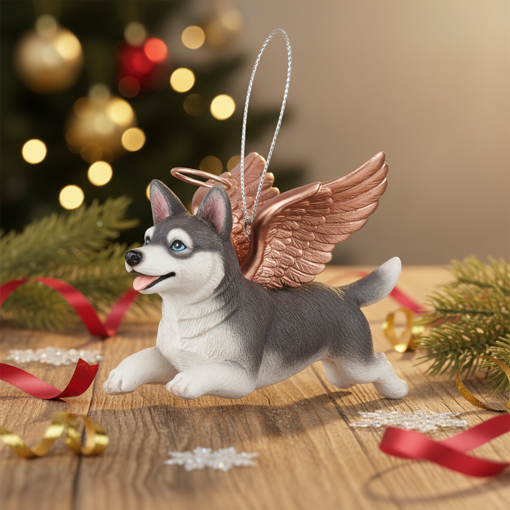 [2D FLAT ACRYLIC] Angel Siberian Husky Christmas Ornament | Memorial Dog Lover Holiday Decor
