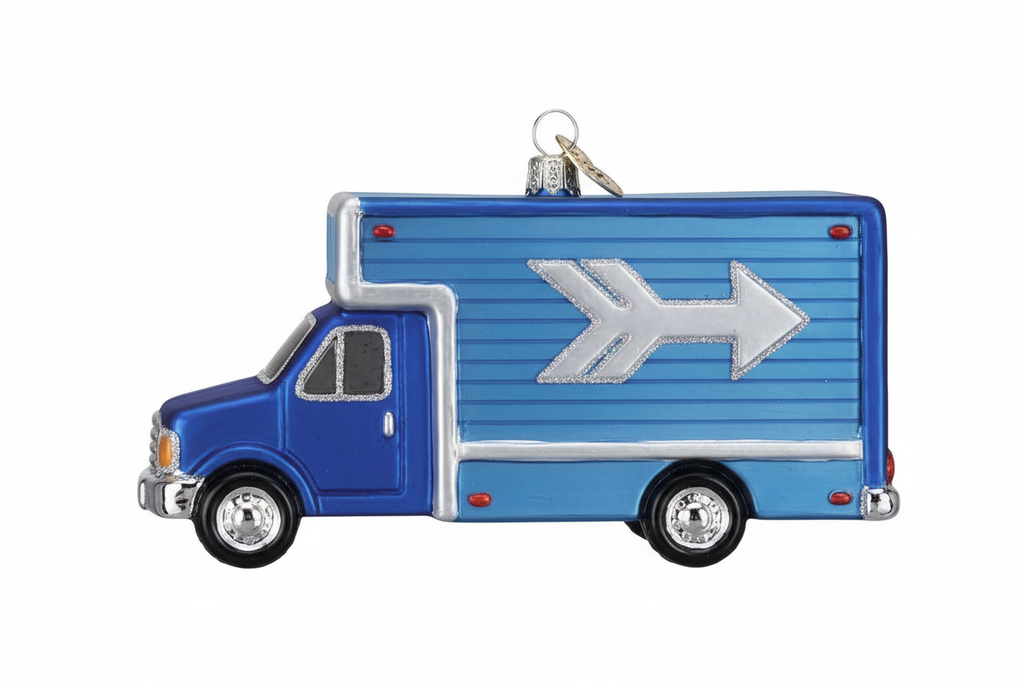 [2D FLAT ACRYLIC] Glass Moving Truck Christmas Ornament | Hand-Painted Holiday Decor