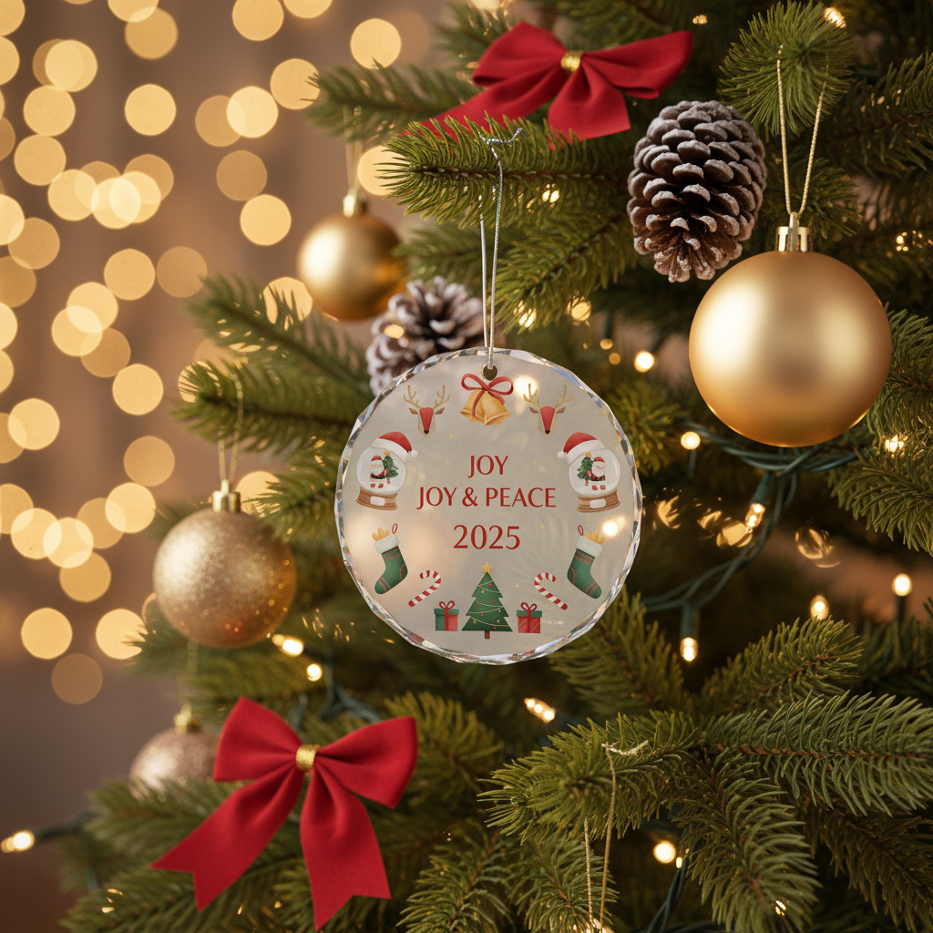 [2D FLAT ACRYLIC] 2025 Glass Christmas Ornament – Holiday Keepsake Gift in Gift Box