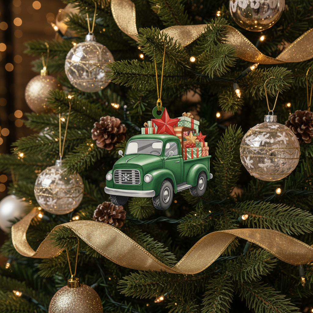 [2D FLAT ACRYLIC] Semi Truck Christmas Ornament | Unique Truck Driver Gift & Holiday Decor