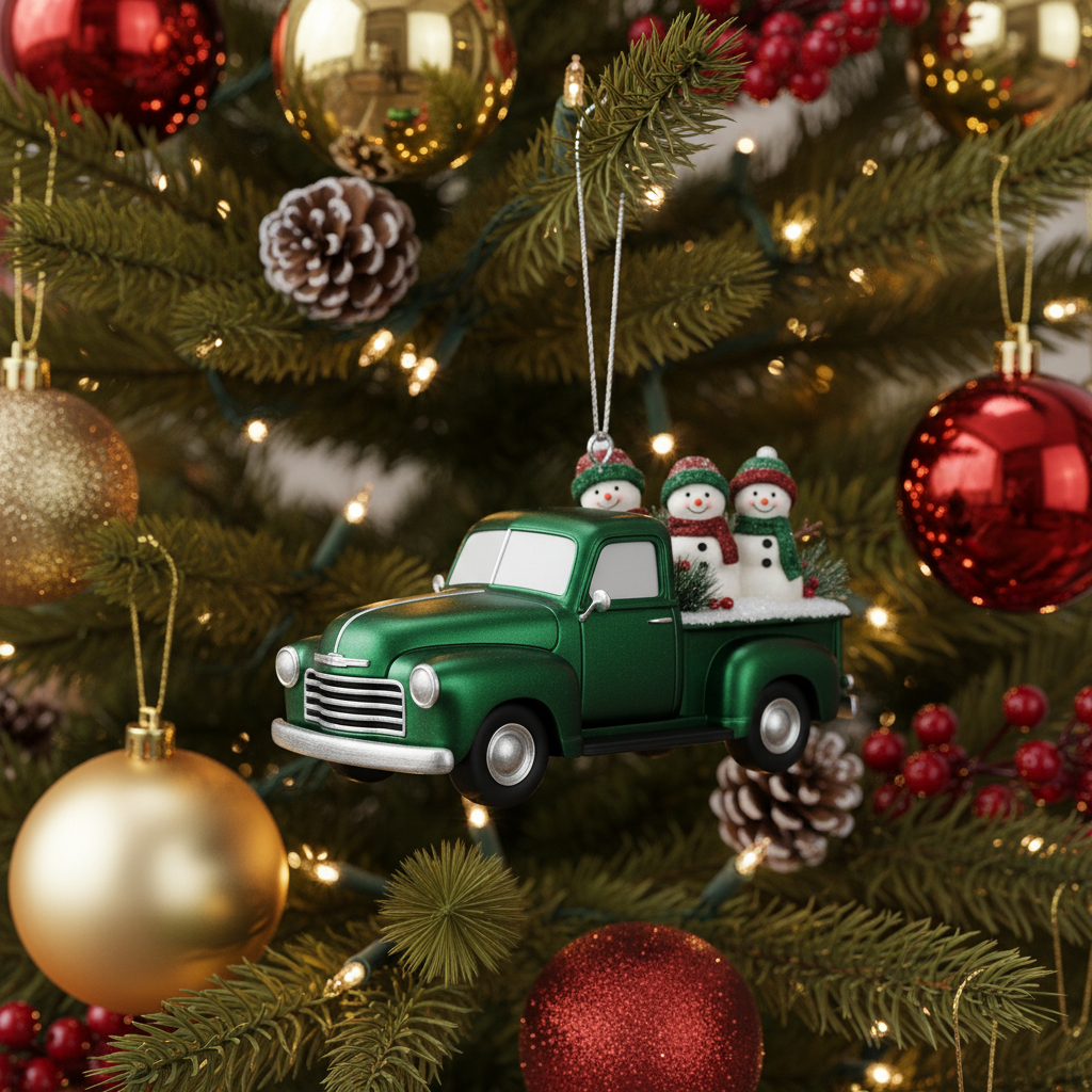 [2D FLAT ACRYLIC] Personalized Family Christmas Ornament | Red Truck Holiday Decor with Custom Names