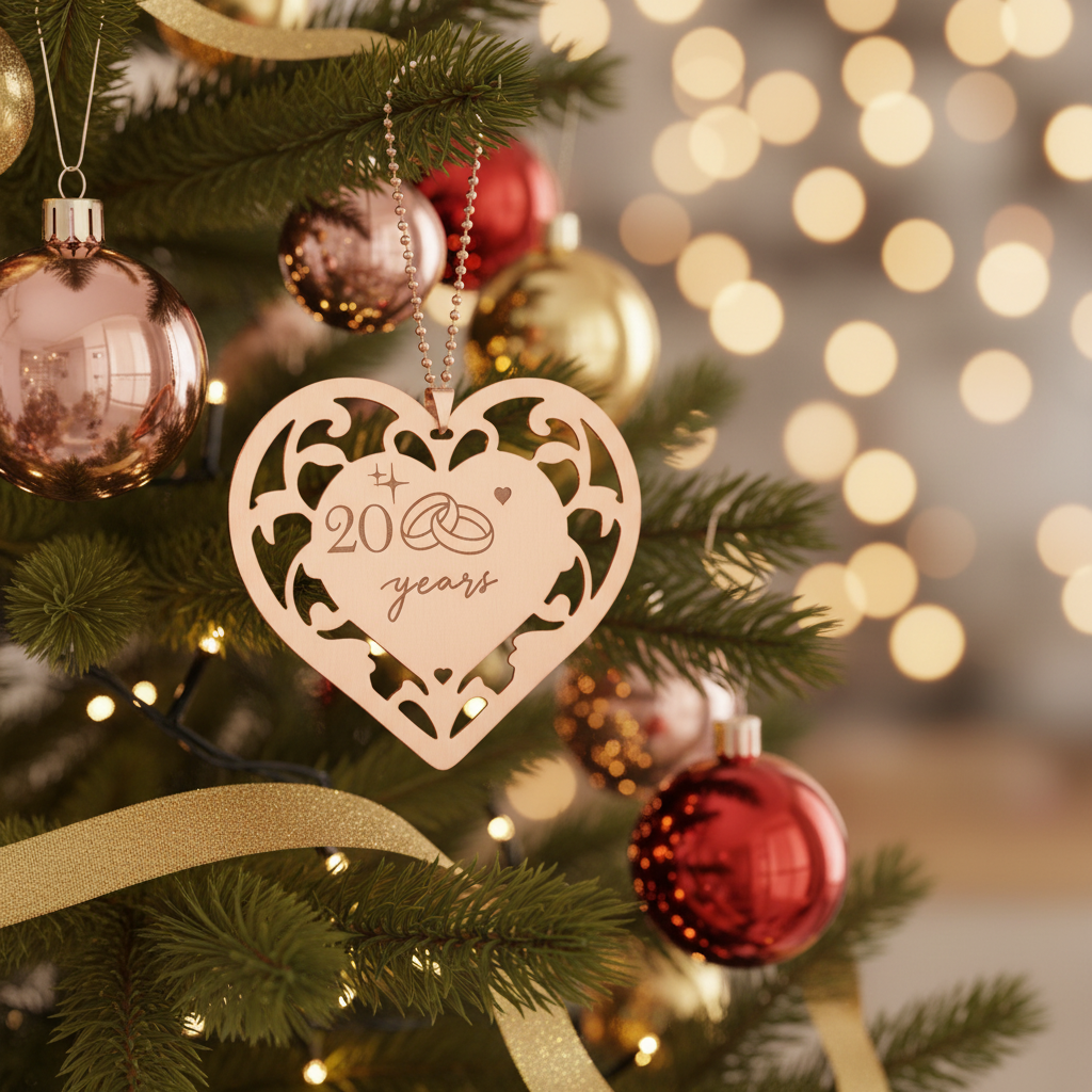 [2D FLAT ACRYLIC] 20th Anniversary Heart Ornament – Romantic Steel Keepsake Gift for Couples