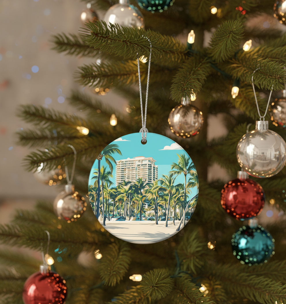 [2D FLAT ACRYLIC] Miami Christmas Ornament – Porcelain Travel Souvenir & Keepsake Gift