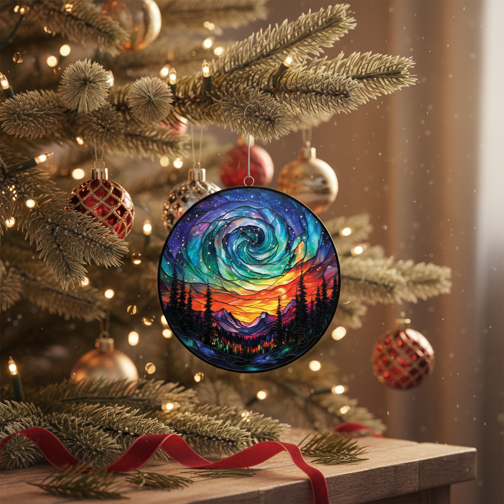 [2D FLAT ACRYLIC] Northern Lights Aurora Suncatcher – Handcrafted Acrylic Forest Window Decor