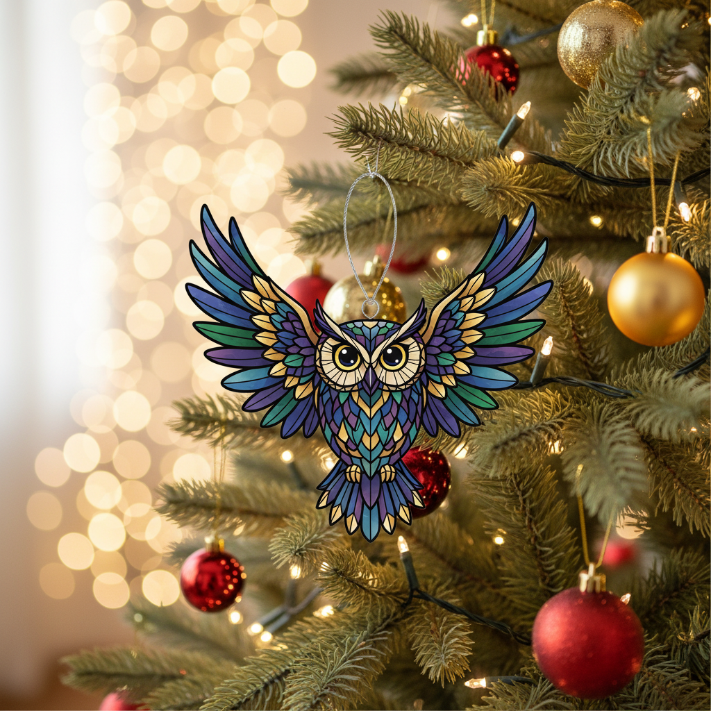 [2D FLAT ACRYLIC] Colorful Owl Suncatcher – Acrylic Window Hanging & Bird Lover Gift