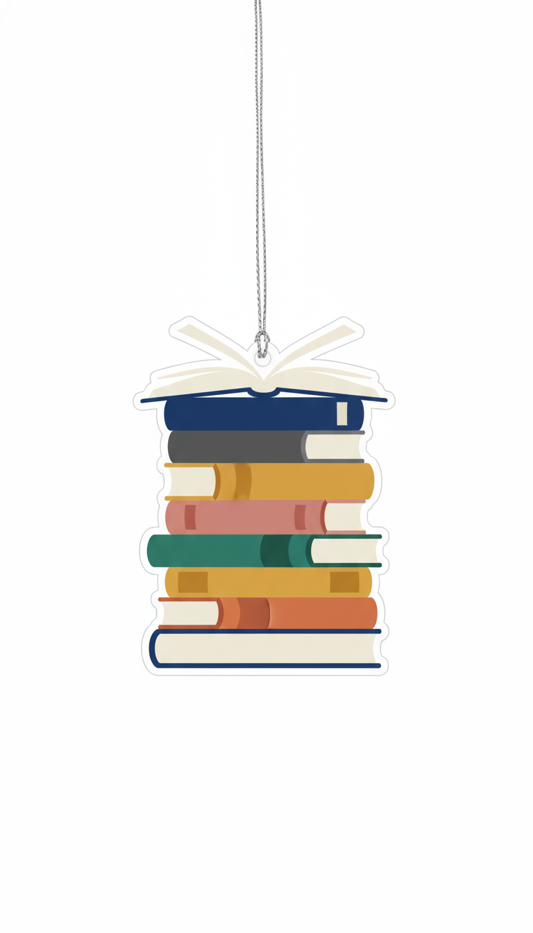 [2D FLAT ACRYLIC] Vintage Bookshelf Christmas Ornament – Gift for Book Lovers