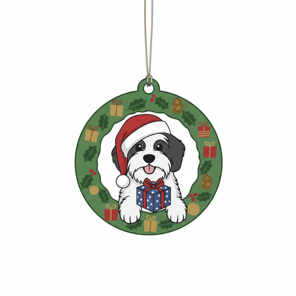 [2D FLAT ACRYLIC] Old English Sheepdog Christmas Ornament – Festive Dog Lover Gift & Car Charm