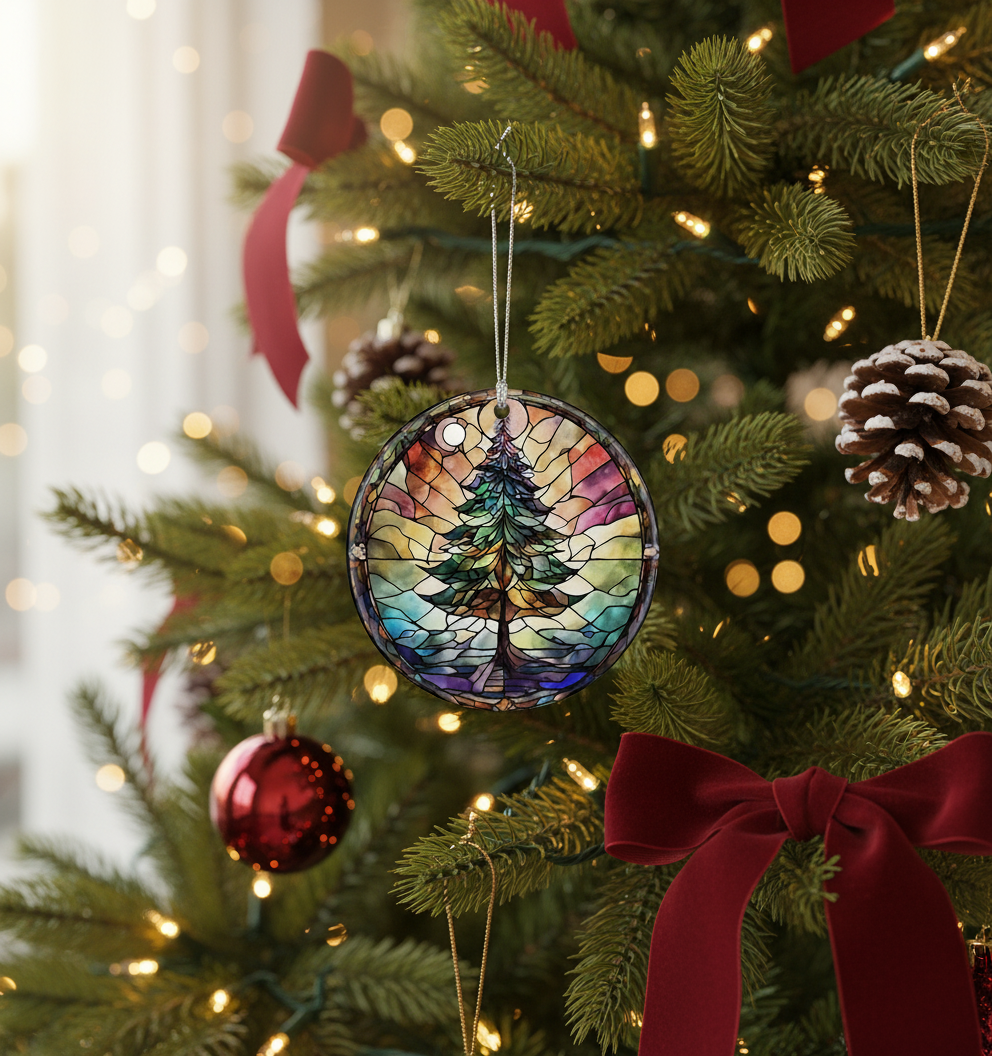 [2D FLAT ACRYLIC] 2025 Stained Glass Style Christmas Ornament – Fun Acrylic Holiday Keepsake Gift