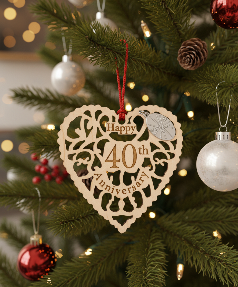 [2D FLAT ACRYLIC] 40th Ruby Anniversary Heart Ornament – Keepsake Gift for Couples