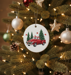 [2D FLAT ACRYLIC] Red Truck Christmas Ornament 2024 | Ceramic Farmhouse Holiday Decor Gift