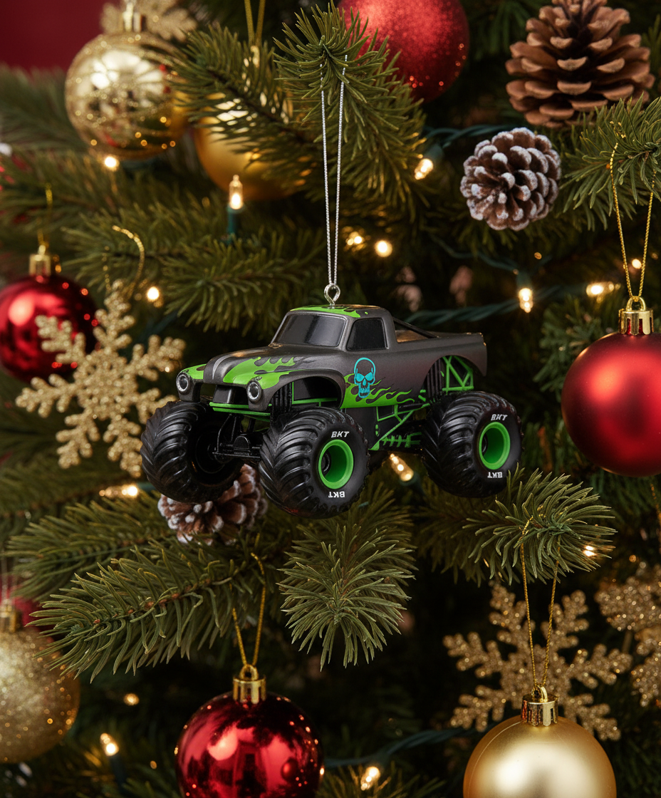 [2D FLAT ACRYLIC] Patriotic Red Truck Ornament with American Flag | Vintage Holiday Decor & Trucker Gift