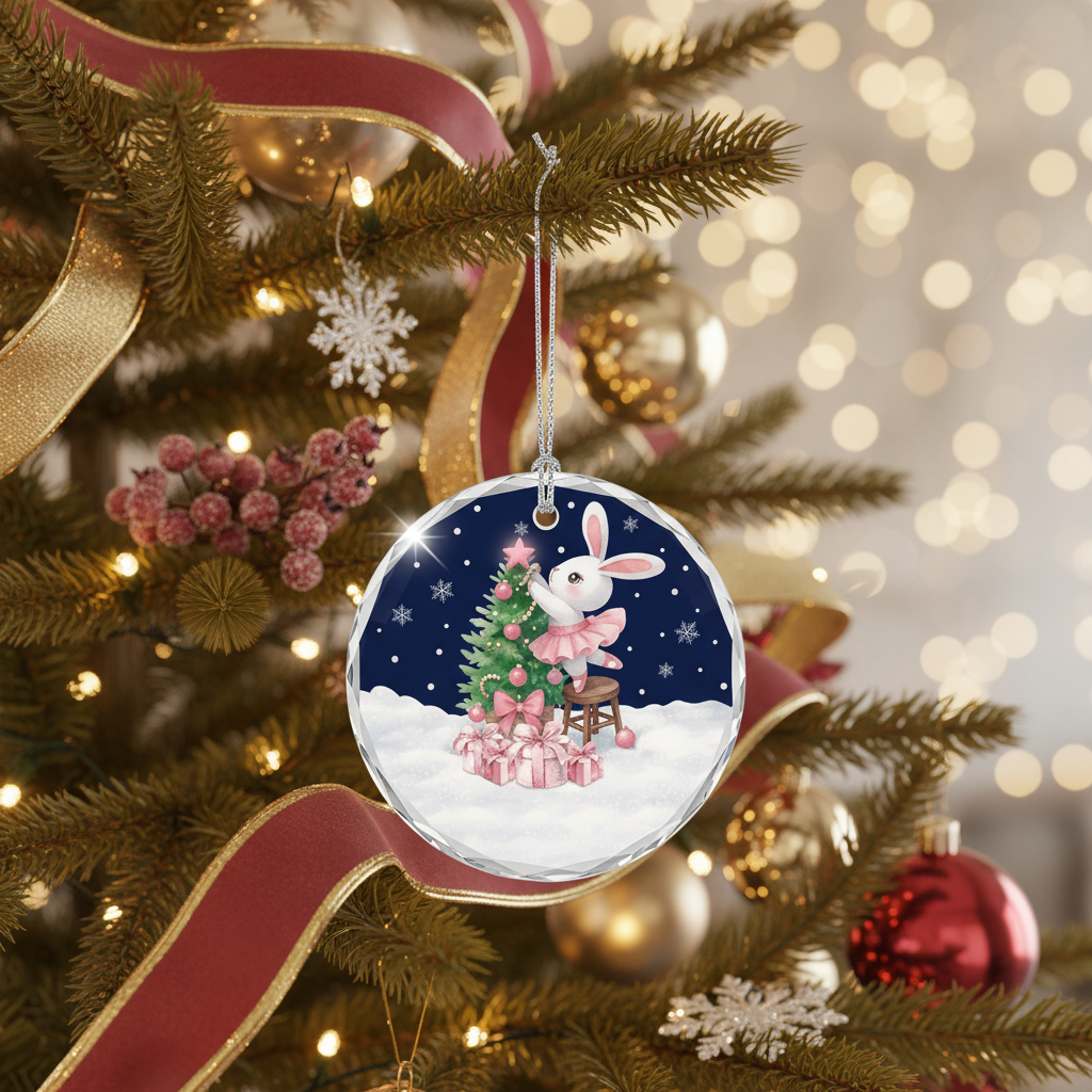 [2D FLAT ACRYLIC] Baby Girl's First Christmas Ornament 2025 – Pink Glass Keepsake Gift