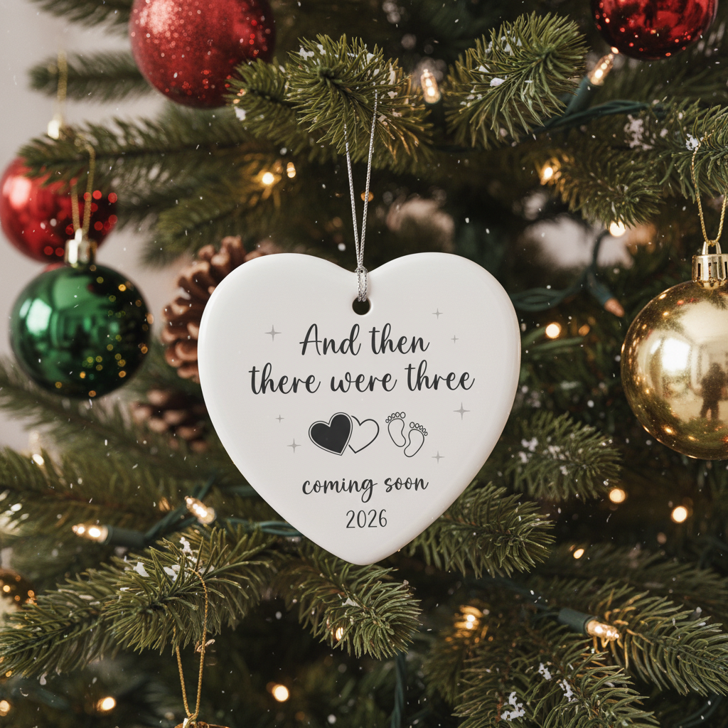 [2D FLAT ACRYLIC] And Then There Were Three Ornament 2026 | Pregnancy Announcement Gift for Expecting Parents
