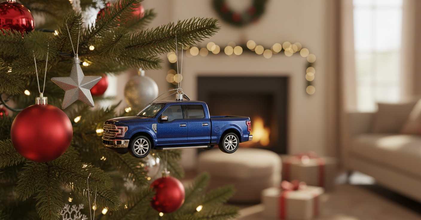 [2D FLAT ACRYLIC] Old World Christmas Pickup Truck Ornament | Handcrafted Glass Holiday Decor