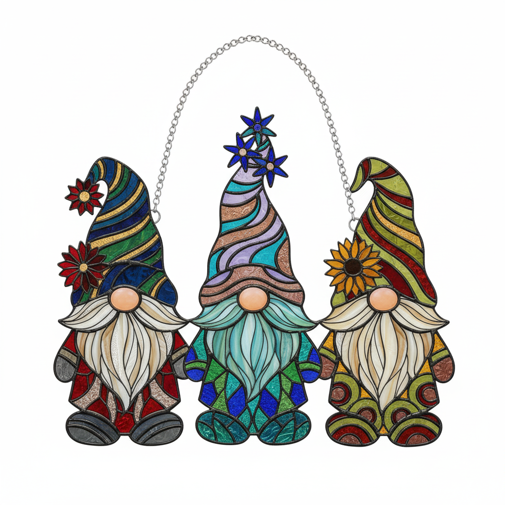 [2D FLAT ACRYLIC] Whimsical Gnome Suncatcher – Acrylic Window Hanging Ornament