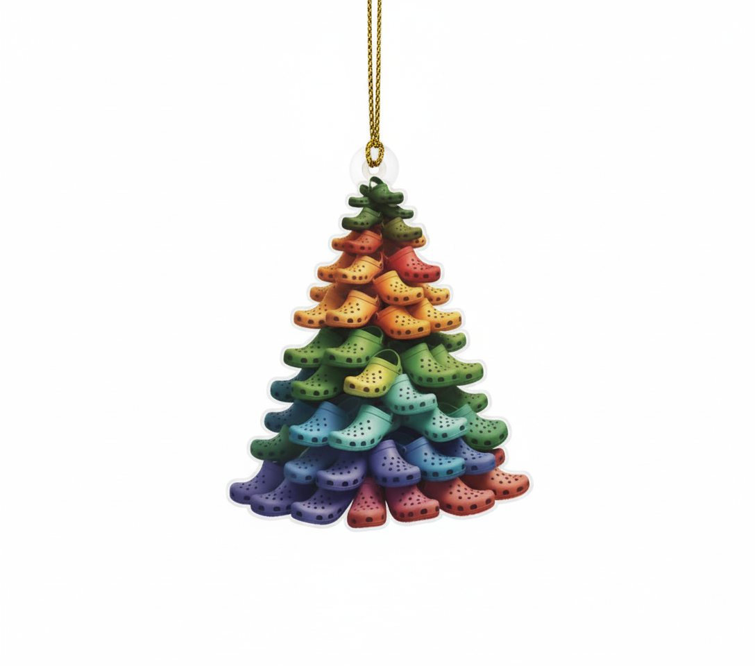 [2D FLAT ACRYLIC] Funny Croc-Style Christmas Ornament – Acrylic Shoe Car Charm & Holiday Decor