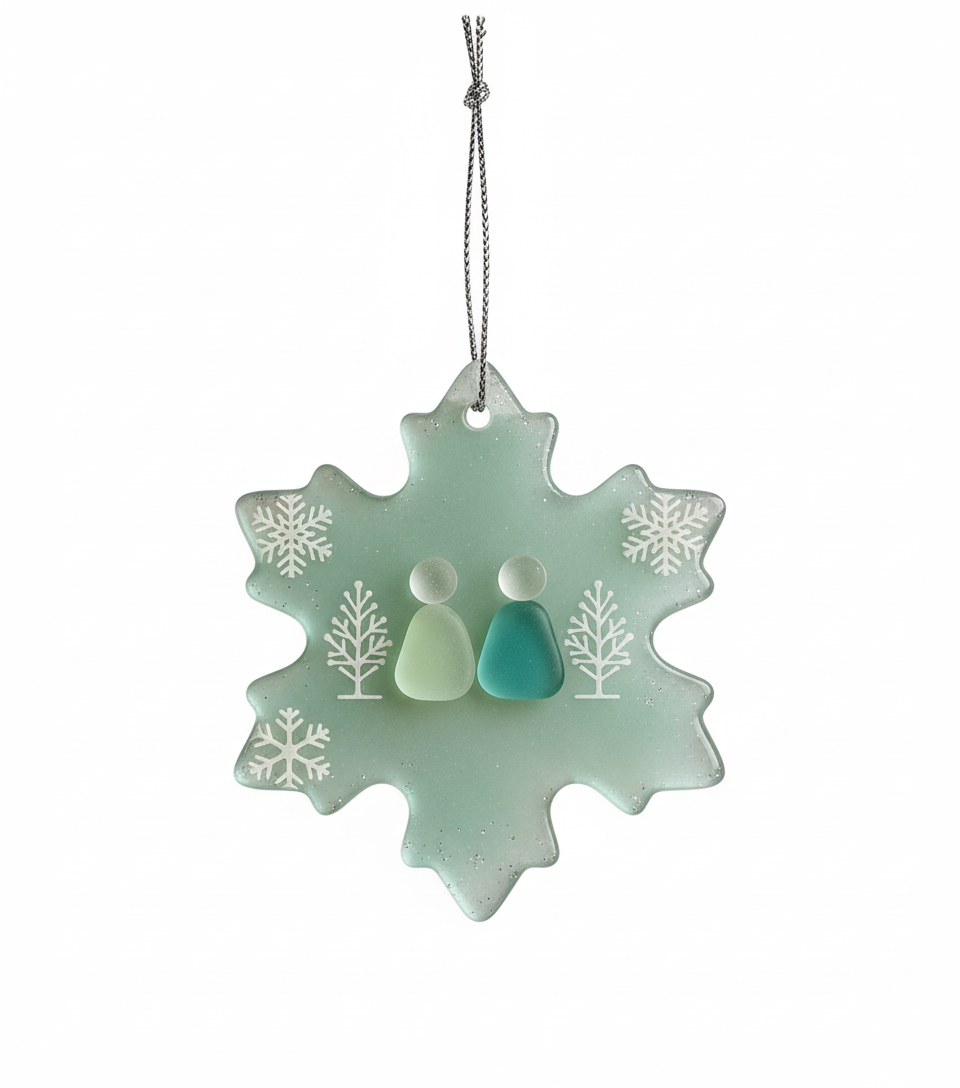 [2D FLAT ACRYLIC] Sea Glass Snowflake Ornament – Coastal Friendship Christmas Keepsake
