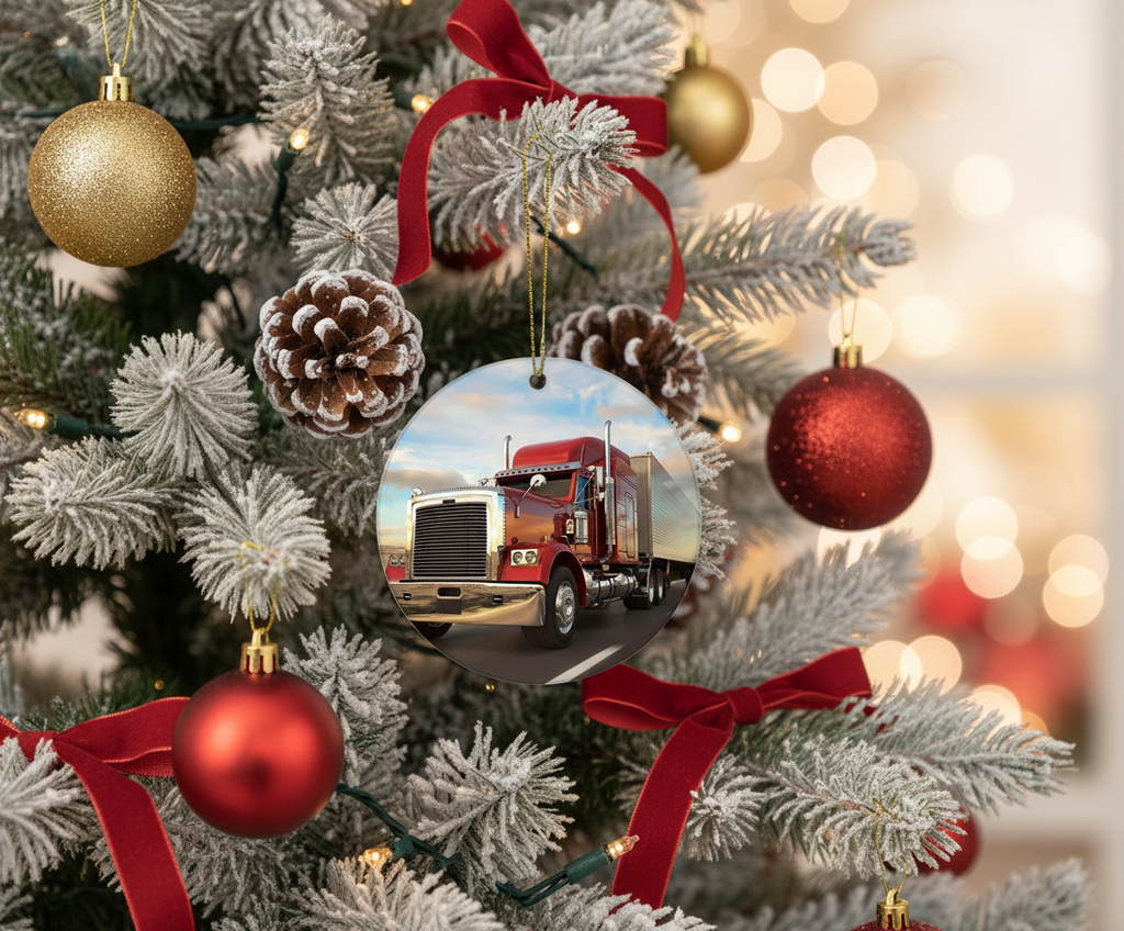 [2D FLAT ACRYLIC] Funny Truck Driver Christmas Ornament | Wooden Holiday Decor & Trucker Gift