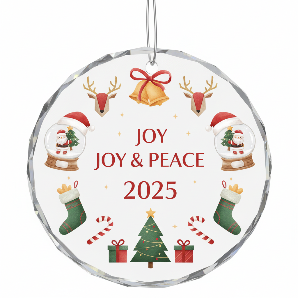 [2D FLAT ACRYLIC] 2025 Glass Christmas Ornament – Holiday Keepsake Gift in Gift Box