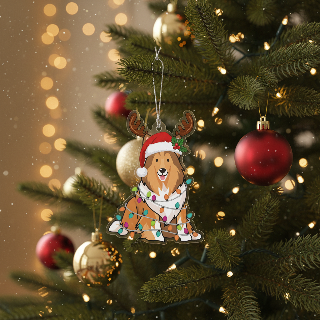 [2D FLAT ACRYLIC] Rough Collie Christmas Ornament – Festive Dog Lover Gift & Holiday Decor