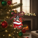 [2D FLAT ACRYLIC] Boston Terrier in Gift Bag Christmas Ornament | Dog Lover Holiday Decor