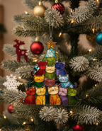 [2D FLAT ACRYLIC] Colorful Cat Christmas Tree Ornament – Holiday Gift for Cat Lovers